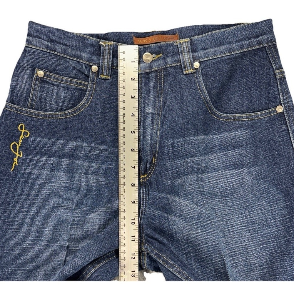 VTG Y2K Sean John Baggy Jeans Script Dark Wash Indigo Unisex Youth 16 Fits 28x30 - Picture 11 of 14